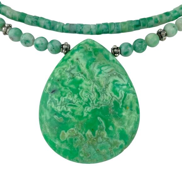 Two Strand Chrysoprase Beaded Necklace | Vintage Sterling Silver 925 | 16" - Picture 8 of 10